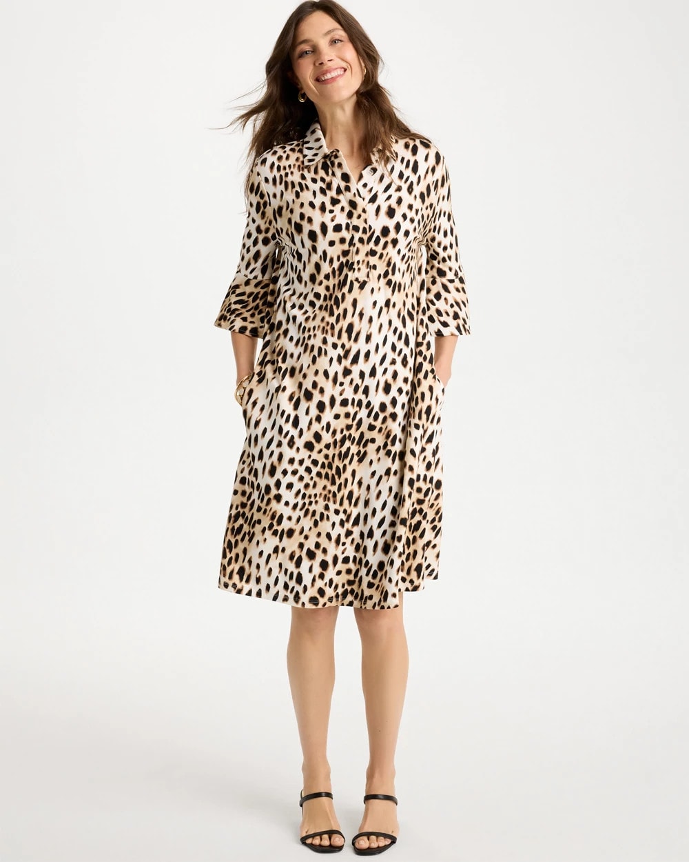 Chico's Ponte Knit Flounce Sleeve Dress