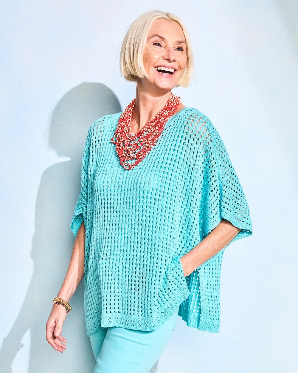 Chico's Lurex Open-Stitch Sweater Poncho