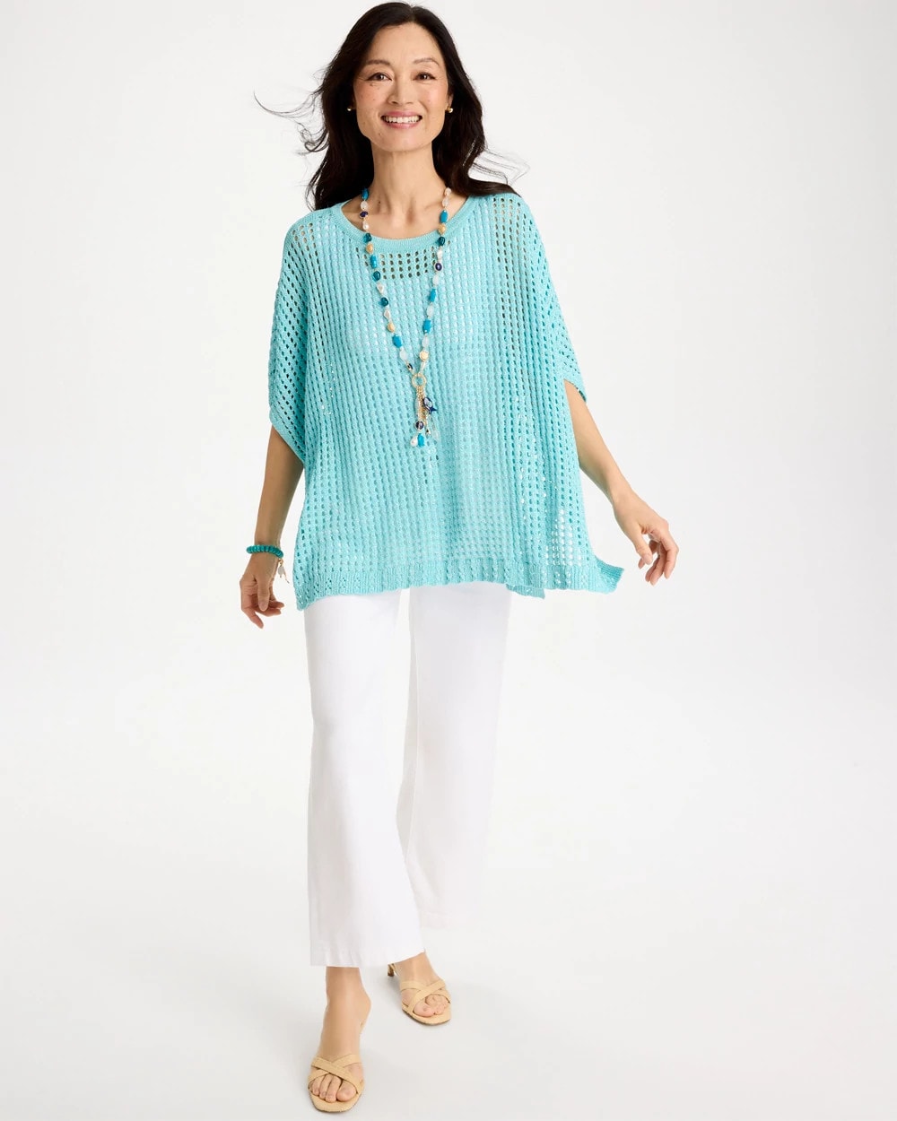 Chico's Lurex Open-Stitch Sweater Poncho