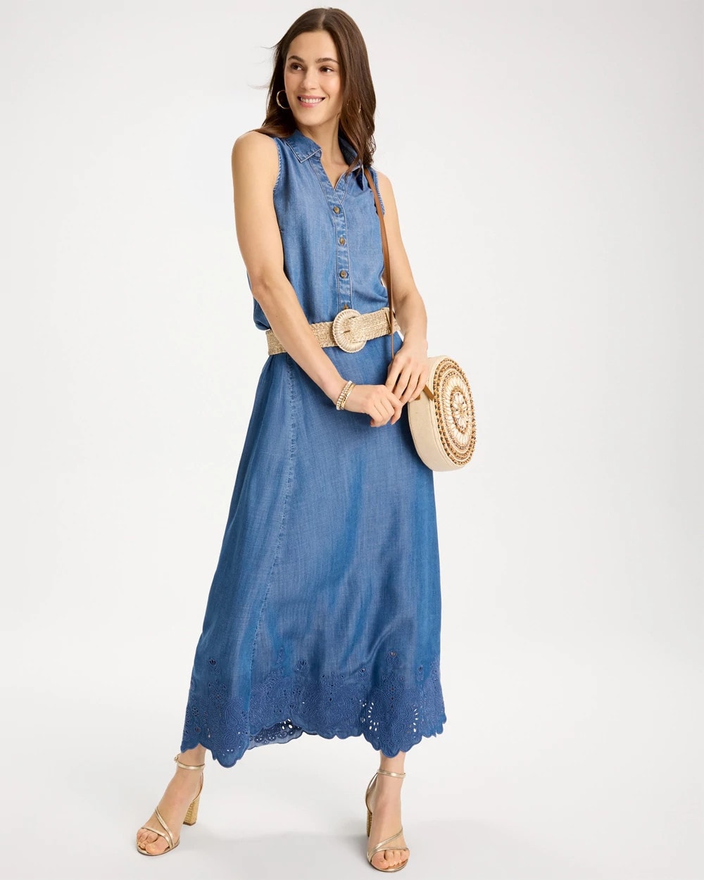 Chico's Indigo Twill Embroidered Hem Skirt