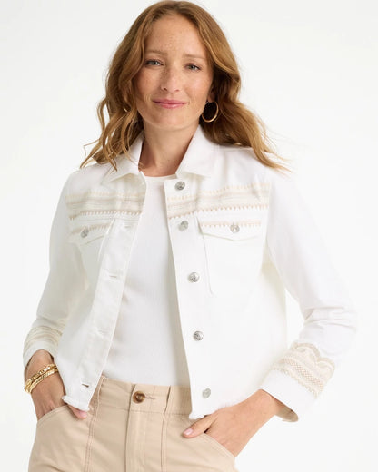 Chico's Embroidered Cropped Denim Trucker Jacket