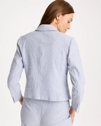 Chico's Seersucker Striped Cropped Blazer