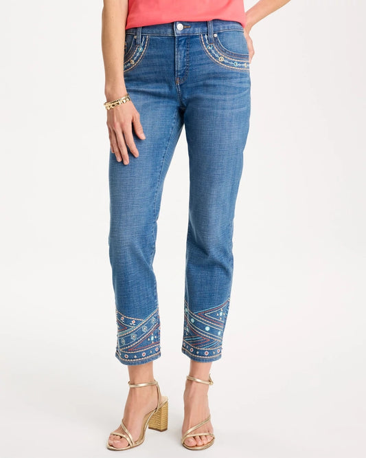 Chico's Girlfriend Slim Embellished Crop Jeans