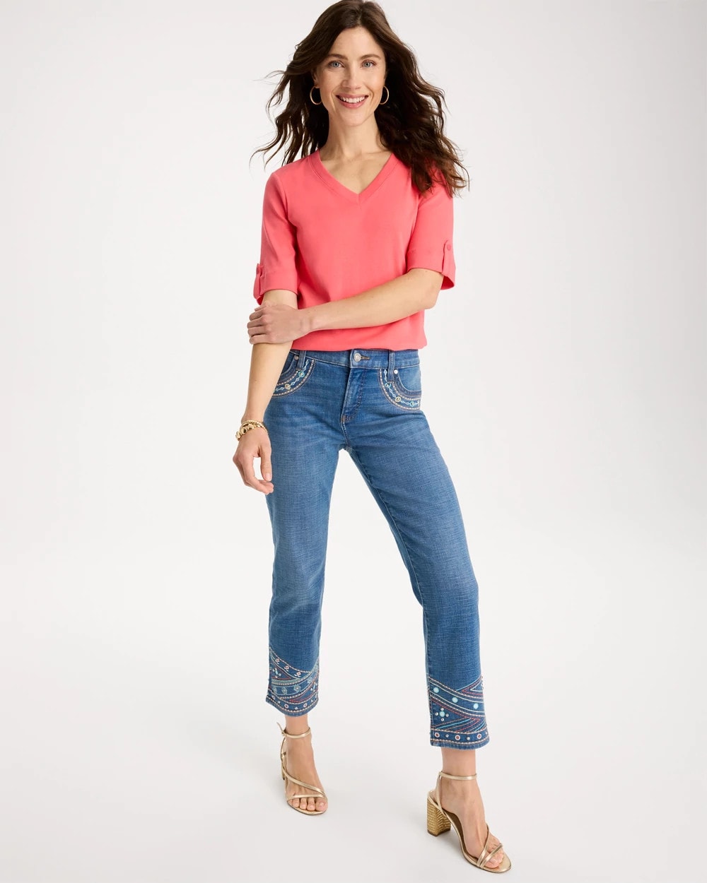 Chico's Girlfriend Slim Embellished Crop Jeans
