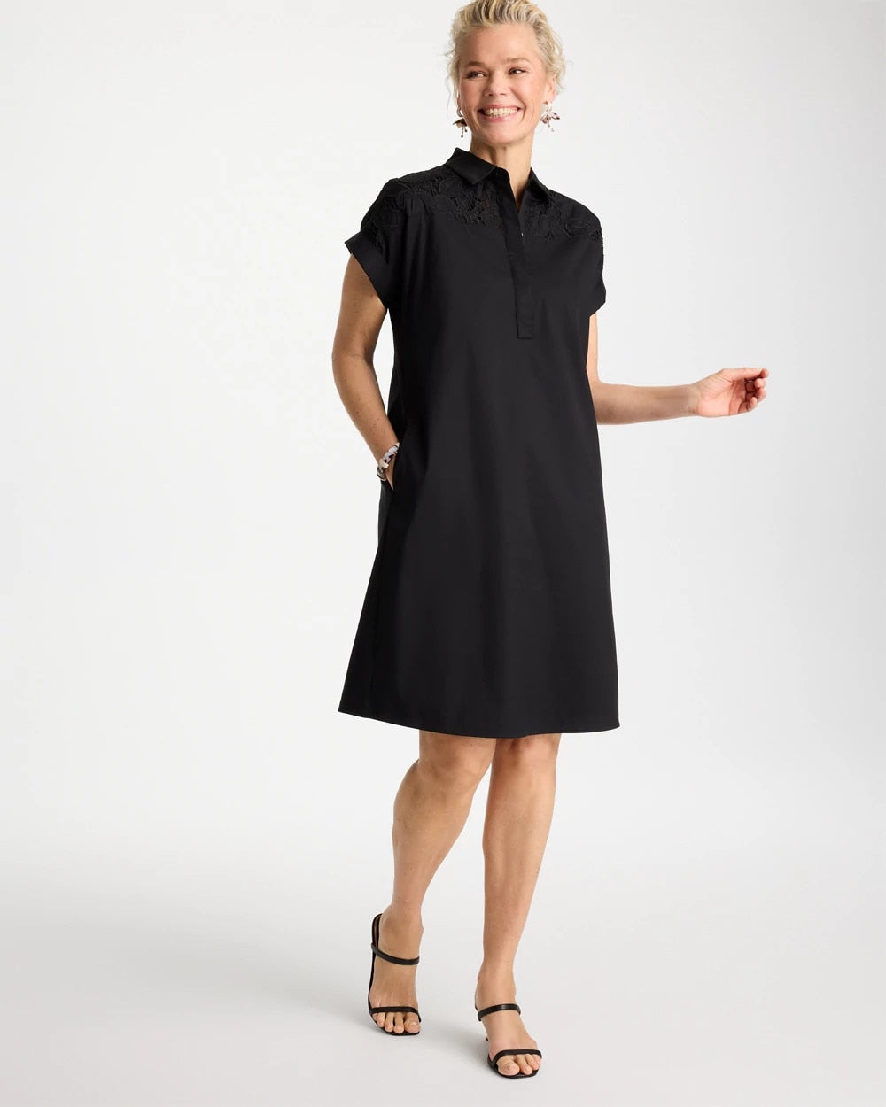 Chico's Popover Embroidered Poplin Dress