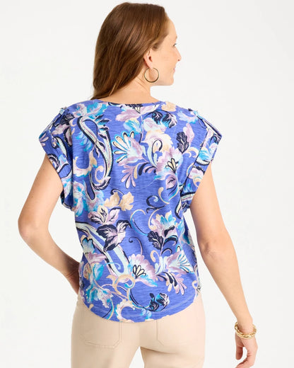 Chico's Paisley Cotton Slub Epaulette Tee