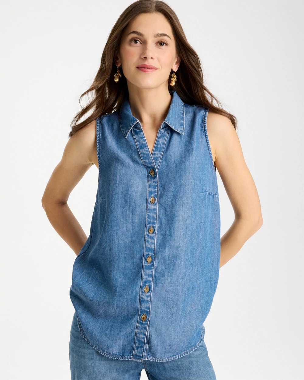 Chico's Tencel Denim Sleeveless Shirt