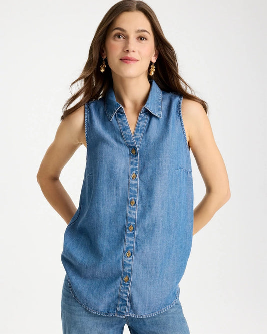 Chico's Tencel Denim Sleeveless Shirt