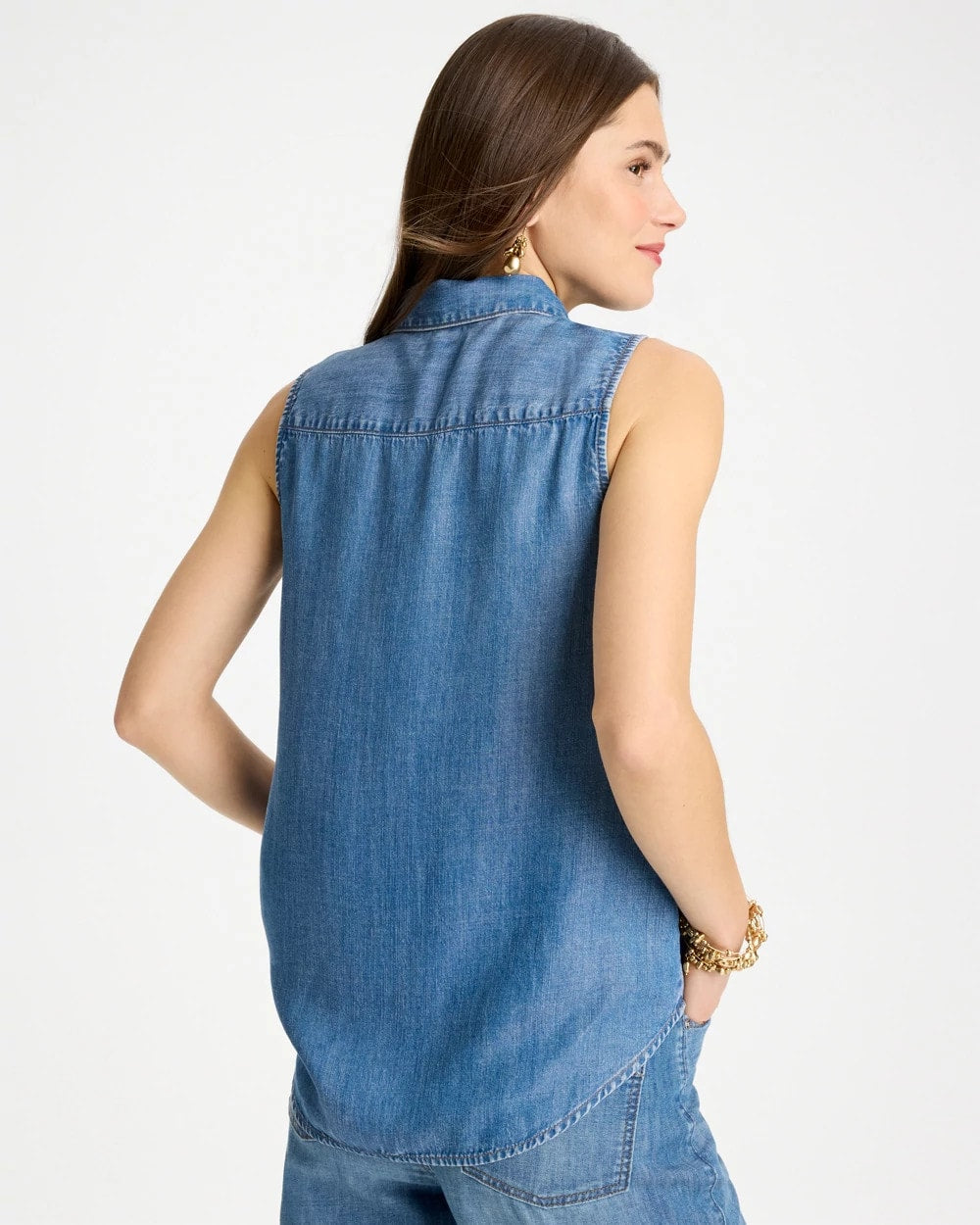 Chico's Tencel Denim Sleeveless Shirt