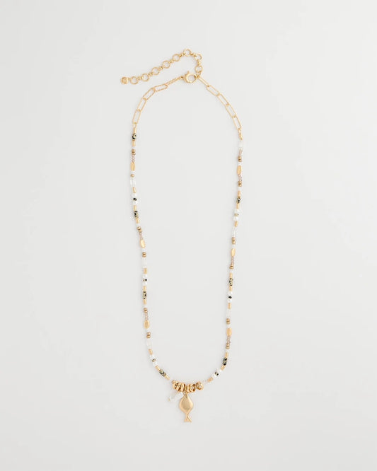 Chico's Coral Jade Stone Charm Necklace