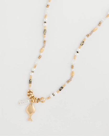 Chico's Coral Jade Stone Charm Necklace