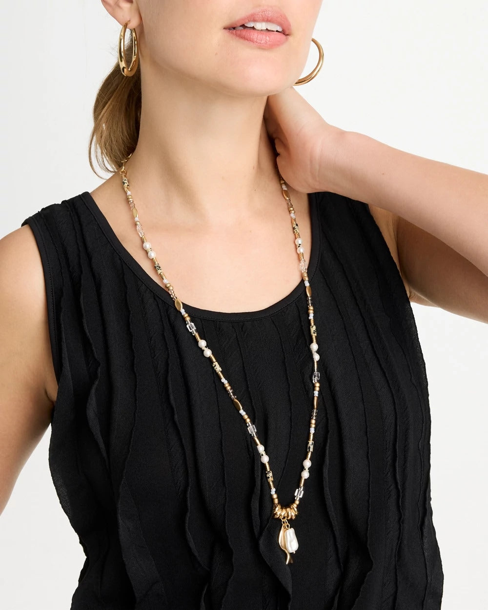 Chico's Coral Jade Stone Charm Necklace