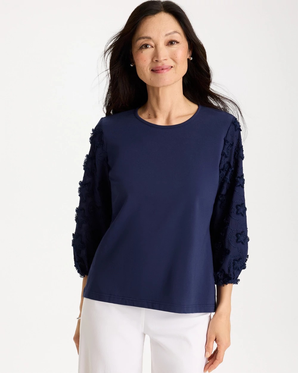 Chico's Star Cutout 3/4 Sleeved Tee