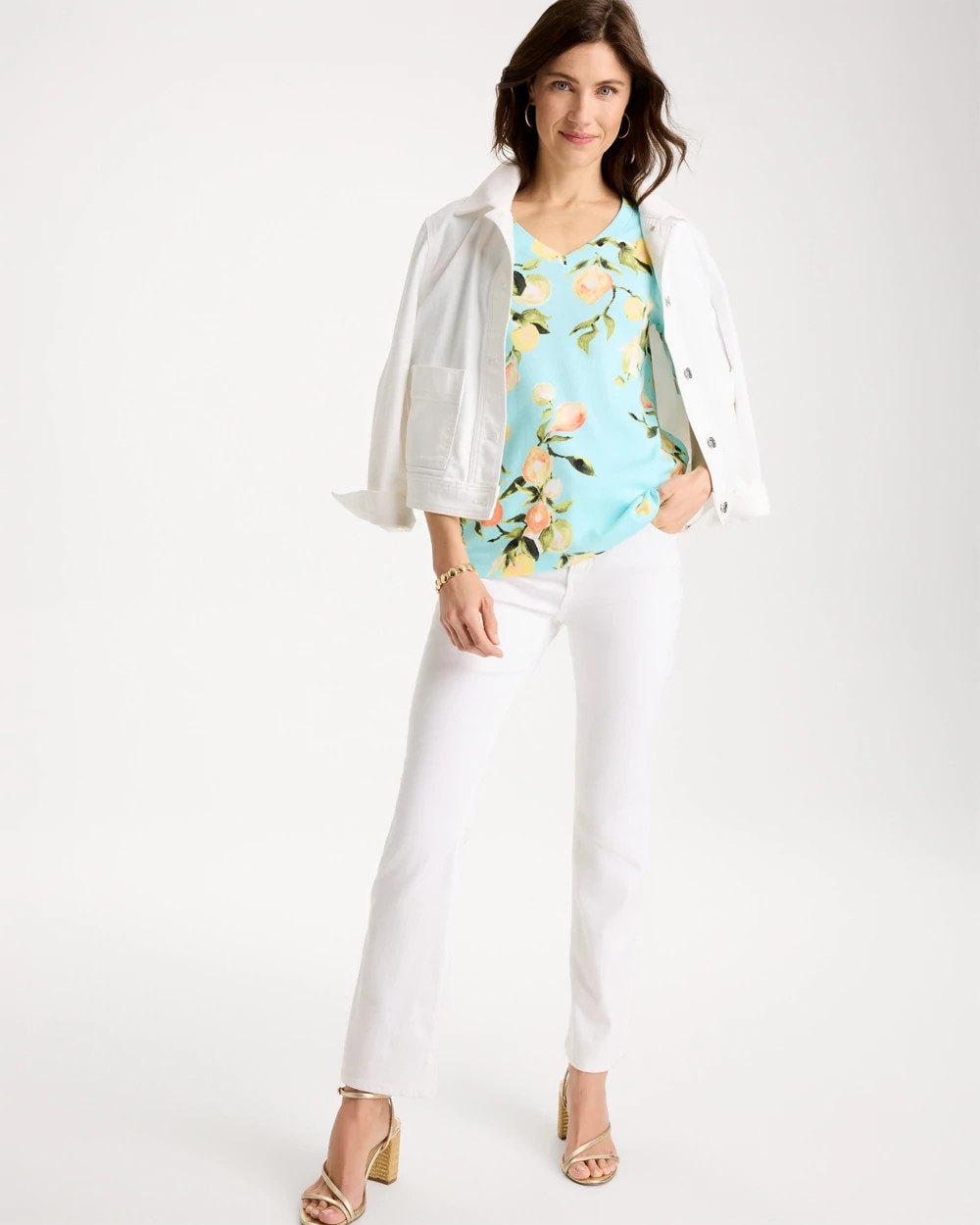 Chico's Pima Printed Elbow-Sleeve Tee