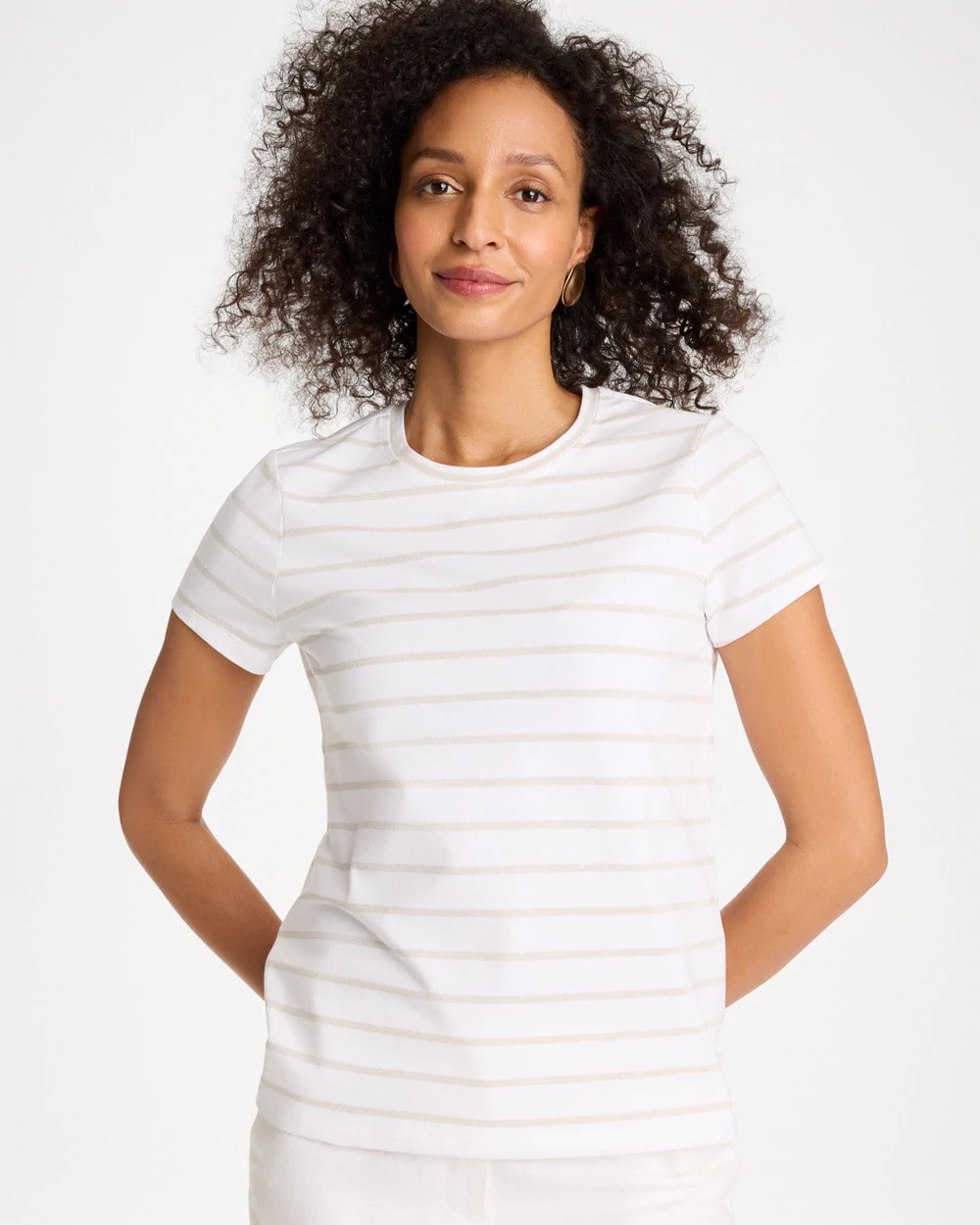 Chico's Cotton Stretch Striped Cap Sleeve Tee