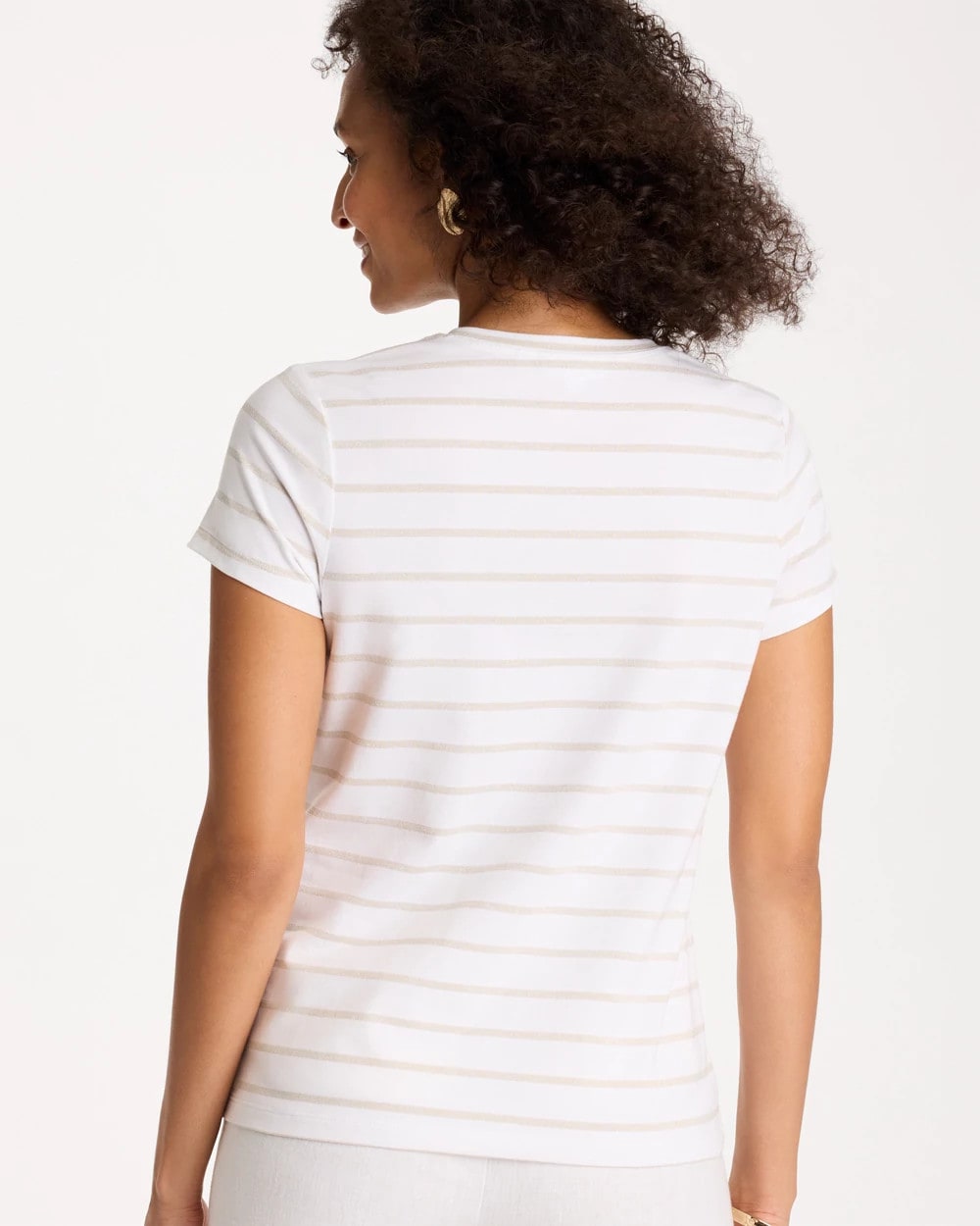 Chico's Cotton Stretch Striped Cap Sleeve Tee