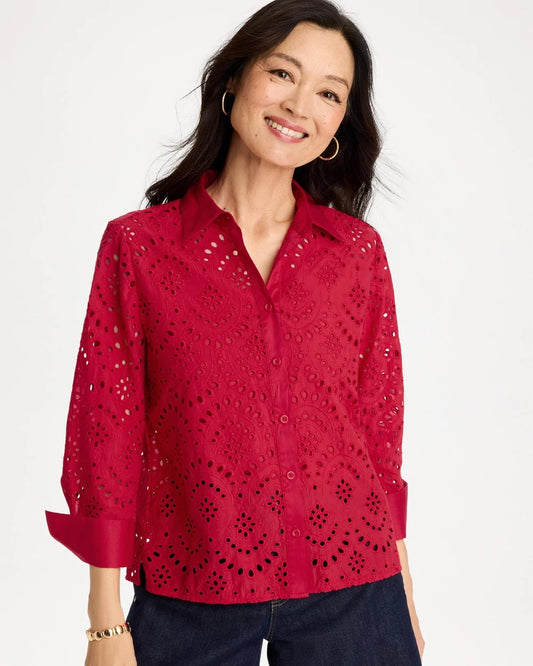 Chico's Eyelet Collared Shirt