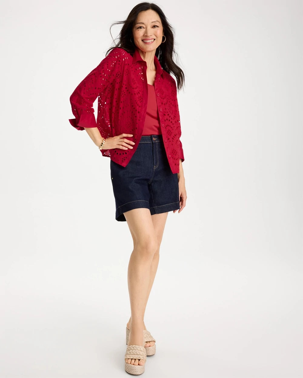 Chico's Eyelet Collared Shirt