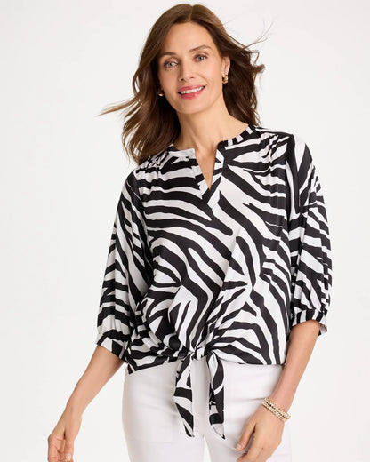 Chico's Satin Animal Print Tie-Front Top