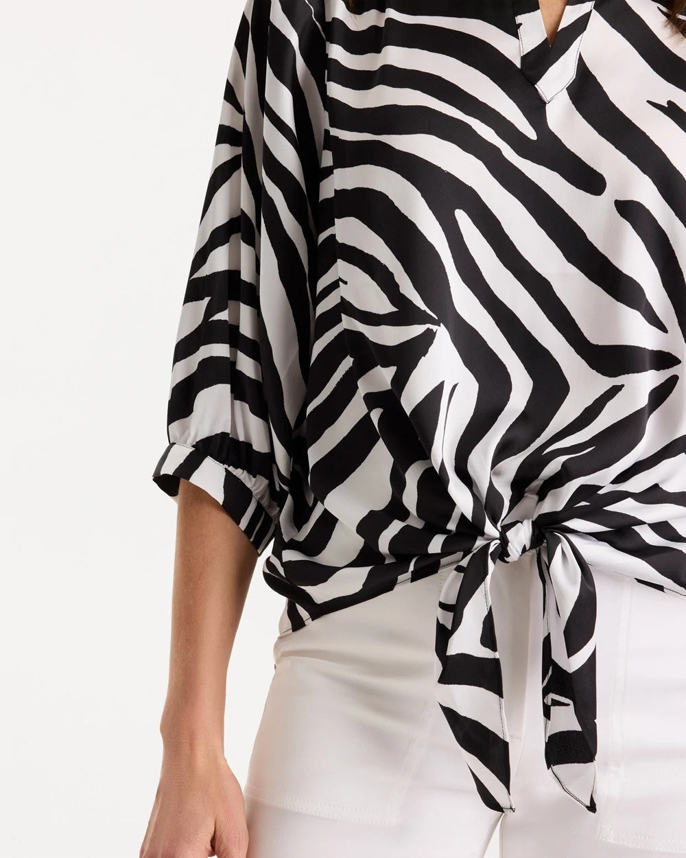 Chico's Satin Animal Print Tie-Front Top