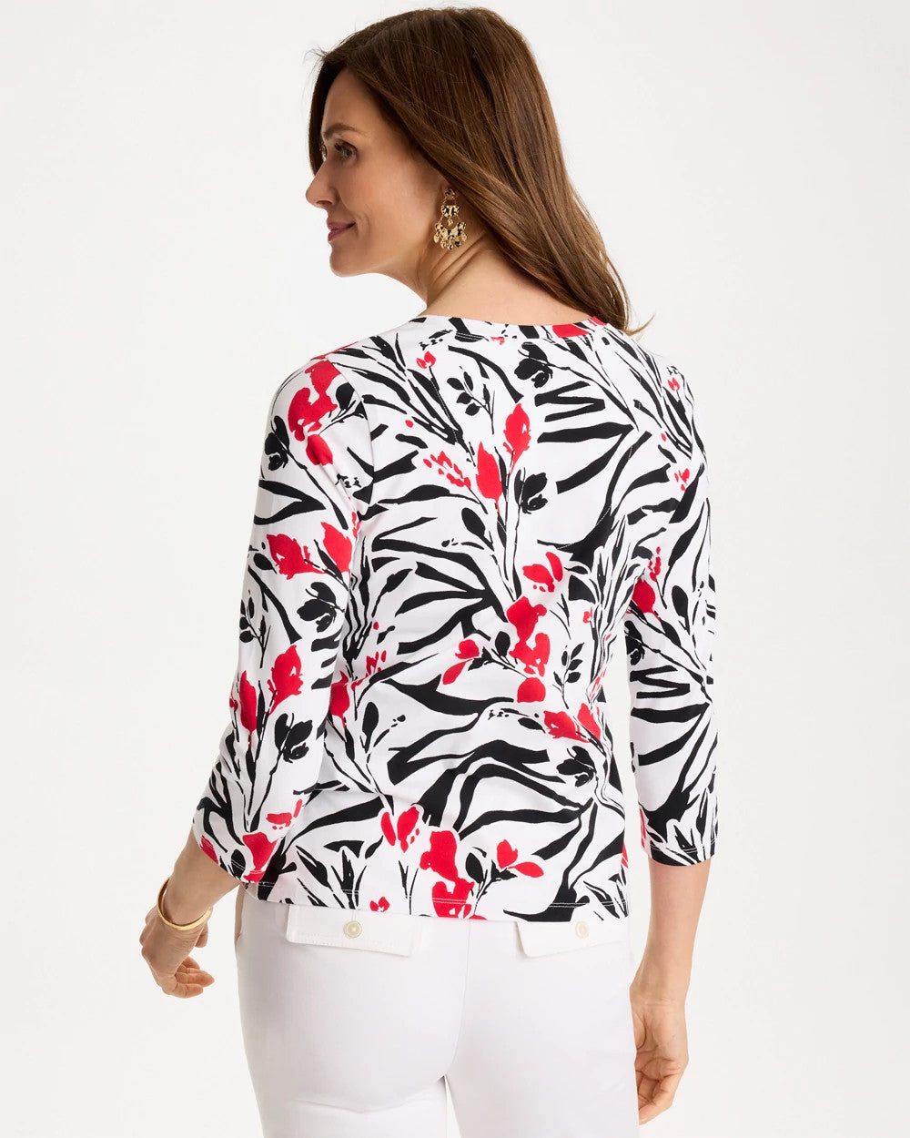 Chico's Cotton Stretch 3/4 Sleeve Floral Tee