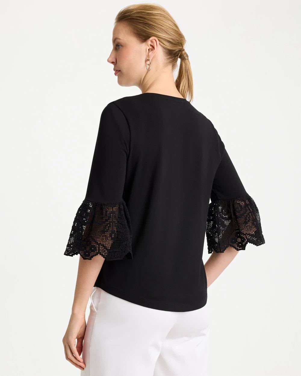Chico's Cotton Lace Flutter Sleeve Tee