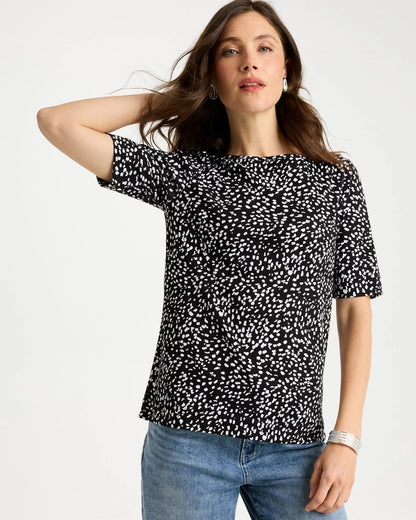 Chico's Printed Pima Elbow Sleeve Tee