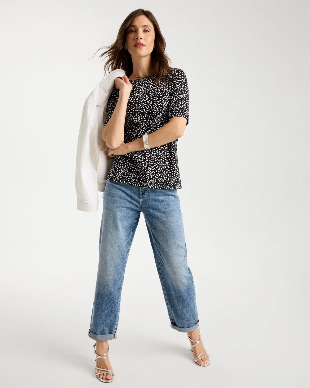 Chico's Printed Pima Elbow Sleeve Tee