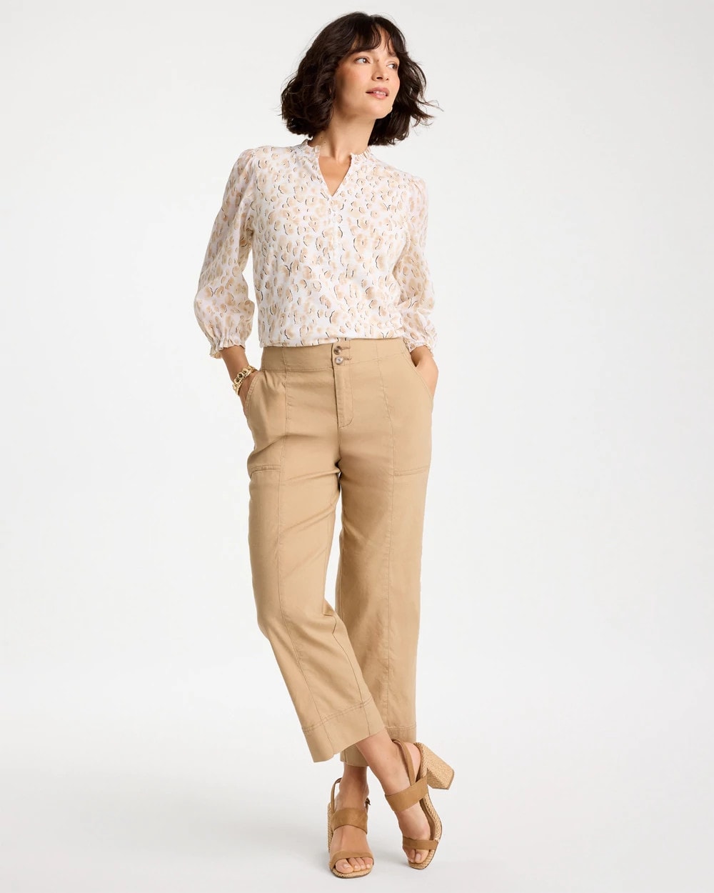 Chico's Animal Print Ruffled V-Neck Top