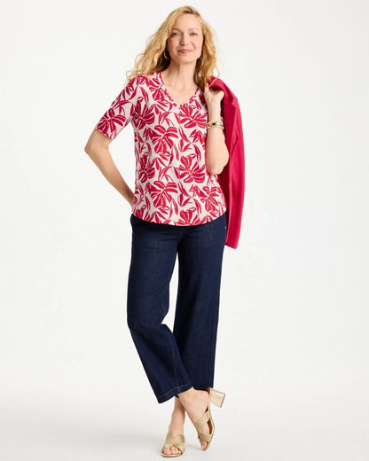 Chico's Printed Cotton Slub V-Neck Tee