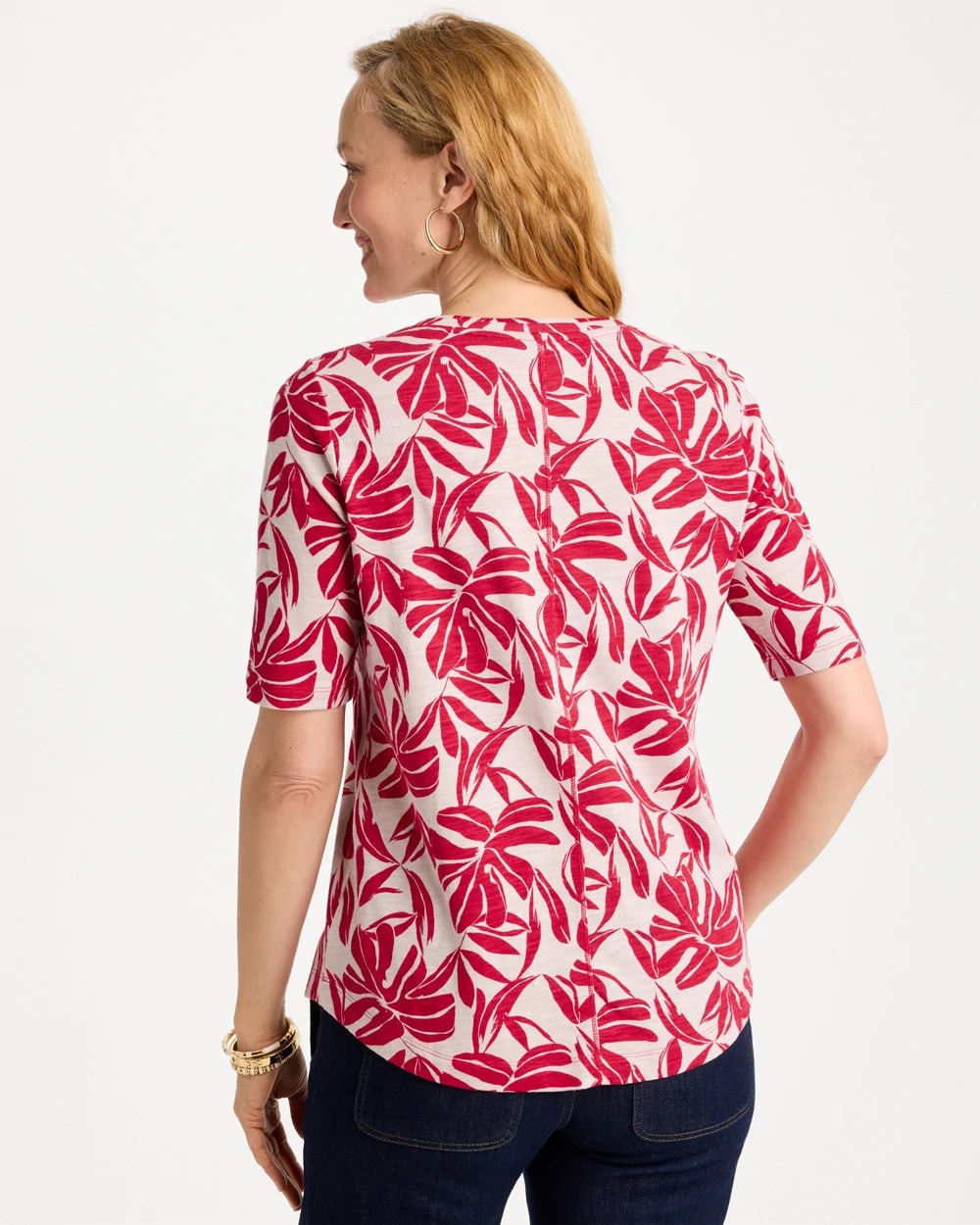 Chico's Printed Cotton Slub V-Neck Tee