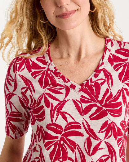Chico's Printed Cotton Slub V-Neck Tee