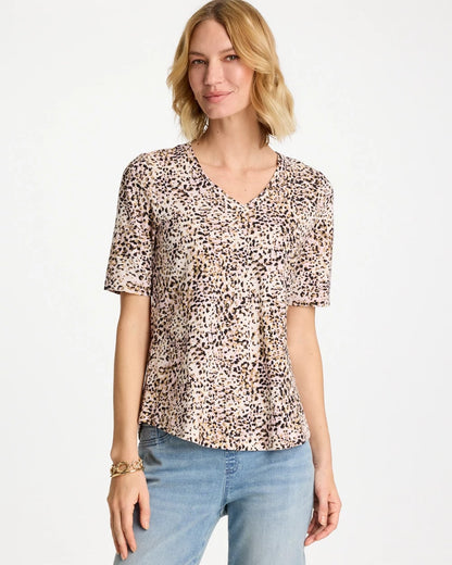 Chico's Printed Cotton Slub V-Neck Tee