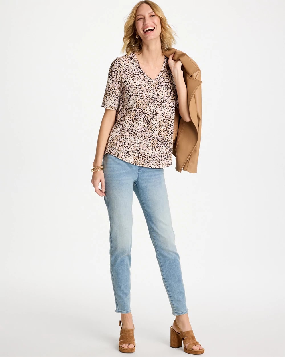 Chico's Printed Cotton Slub V-Neck Tee