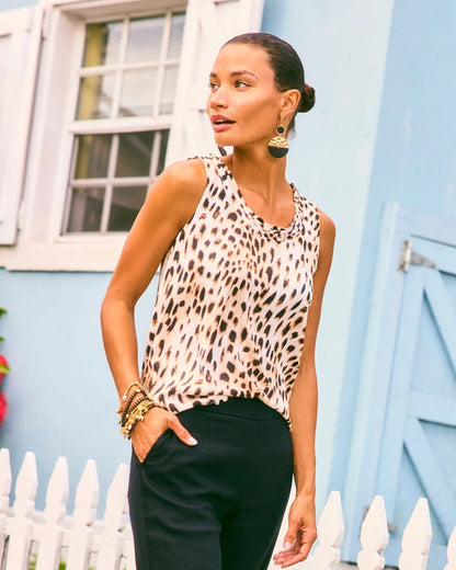 Chico's Animal Print Jersey Satin Tank Top