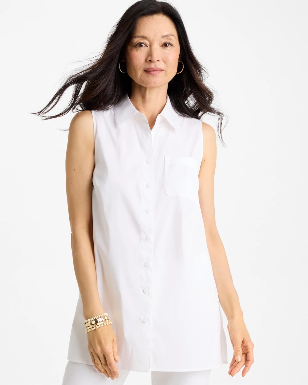 Chico's Poplin Cotton Collared Tunic