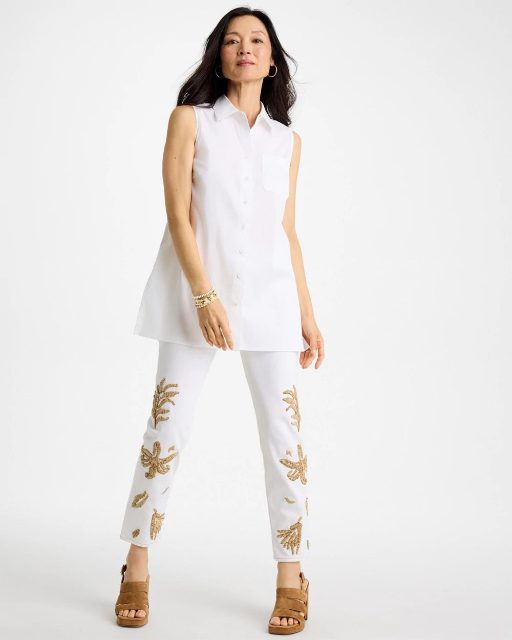 Chico's Poplin Cotton Collared Tunic