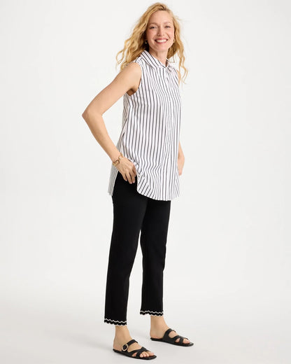 Chico's Poplin Cotton Collared Striped Tunic