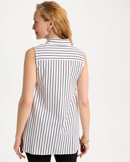 Chico's Poplin Cotton Collared Striped Tunic