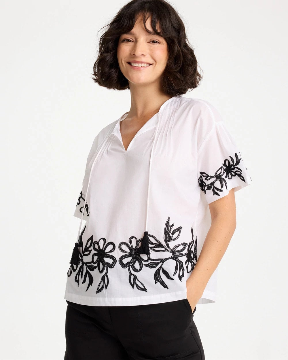 Chico's Cotton Voile Applique Blouse