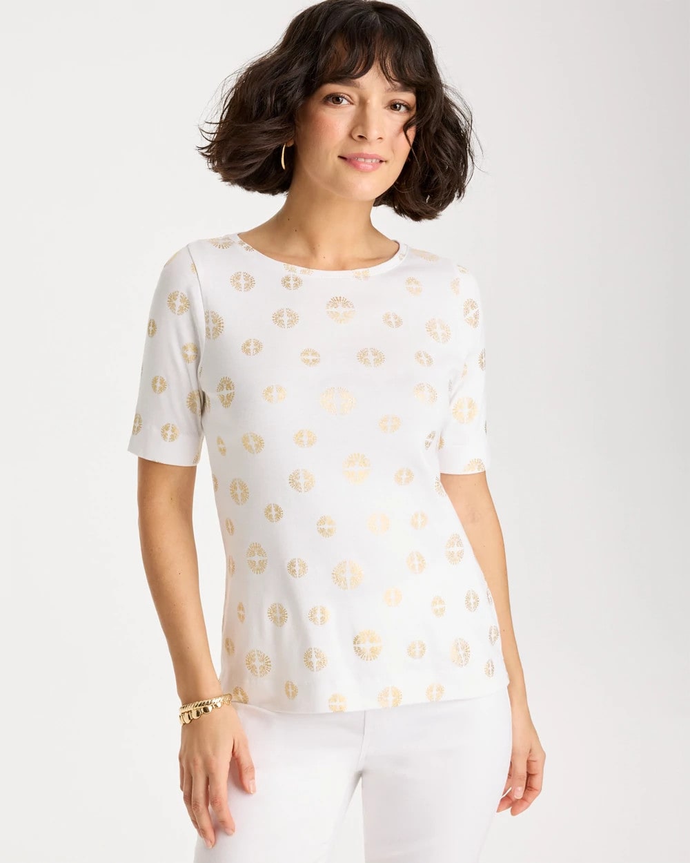 Chico's Stamped Pima Elbow Sleeve Tee