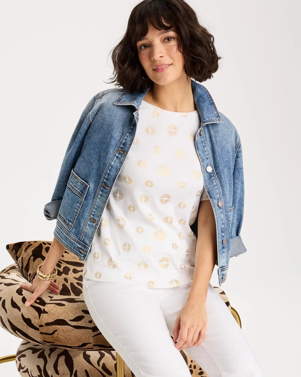 Chico's Stamped Pima Elbow Sleeve Tee