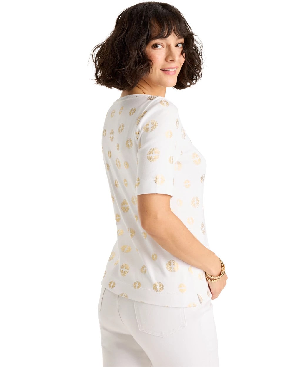 Chico's Stamped Pima Elbow Sleeve Tee