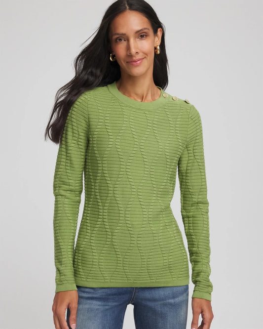 Chico's Button Shoulder Crewneck Pullover