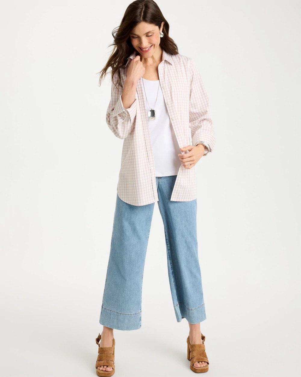 Chico's No Iron™ Stretch Neutral Gingham Shirt