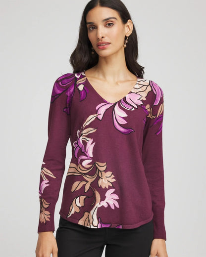 Chico's Ella V-Neck Artisanal Pullover Sweater