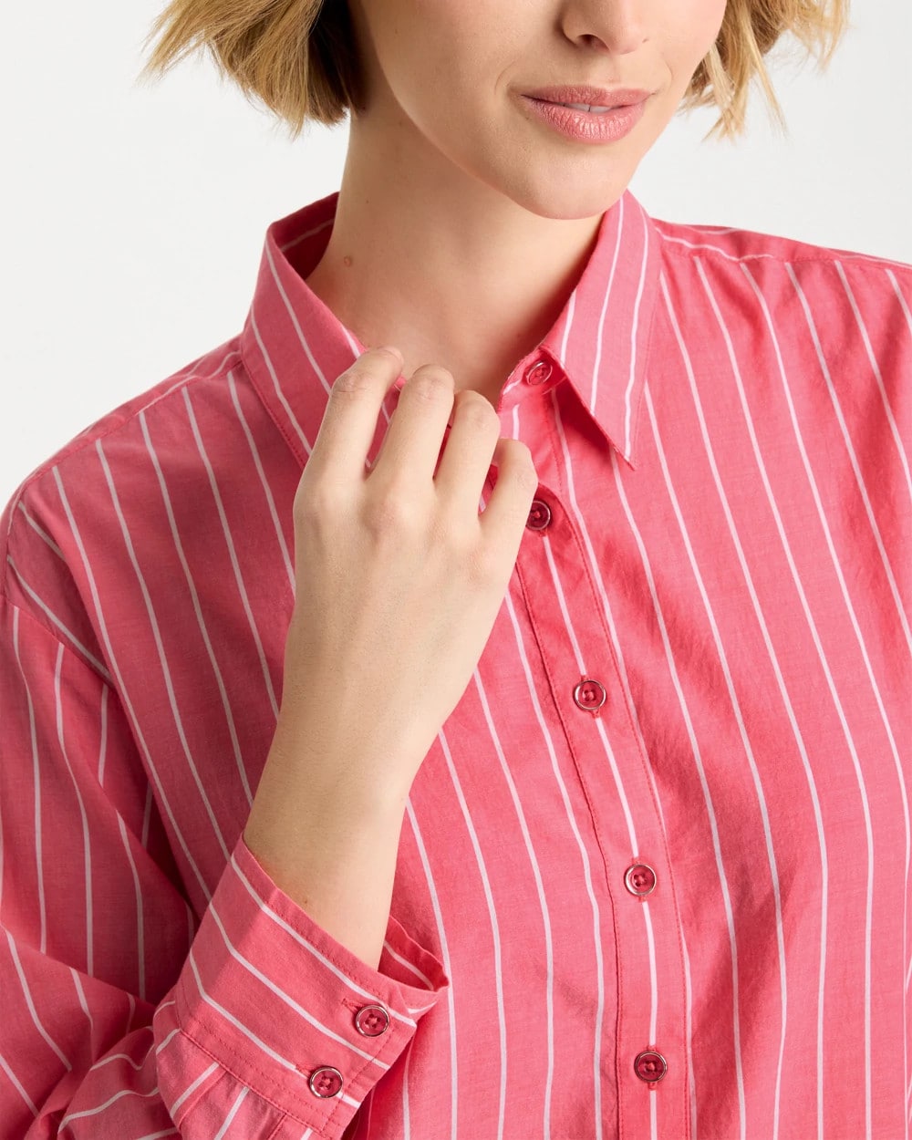Chico's Cotton Voile Collared Striped Shirt