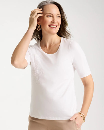 Chico's Sequin Embroidered Floral Tee
