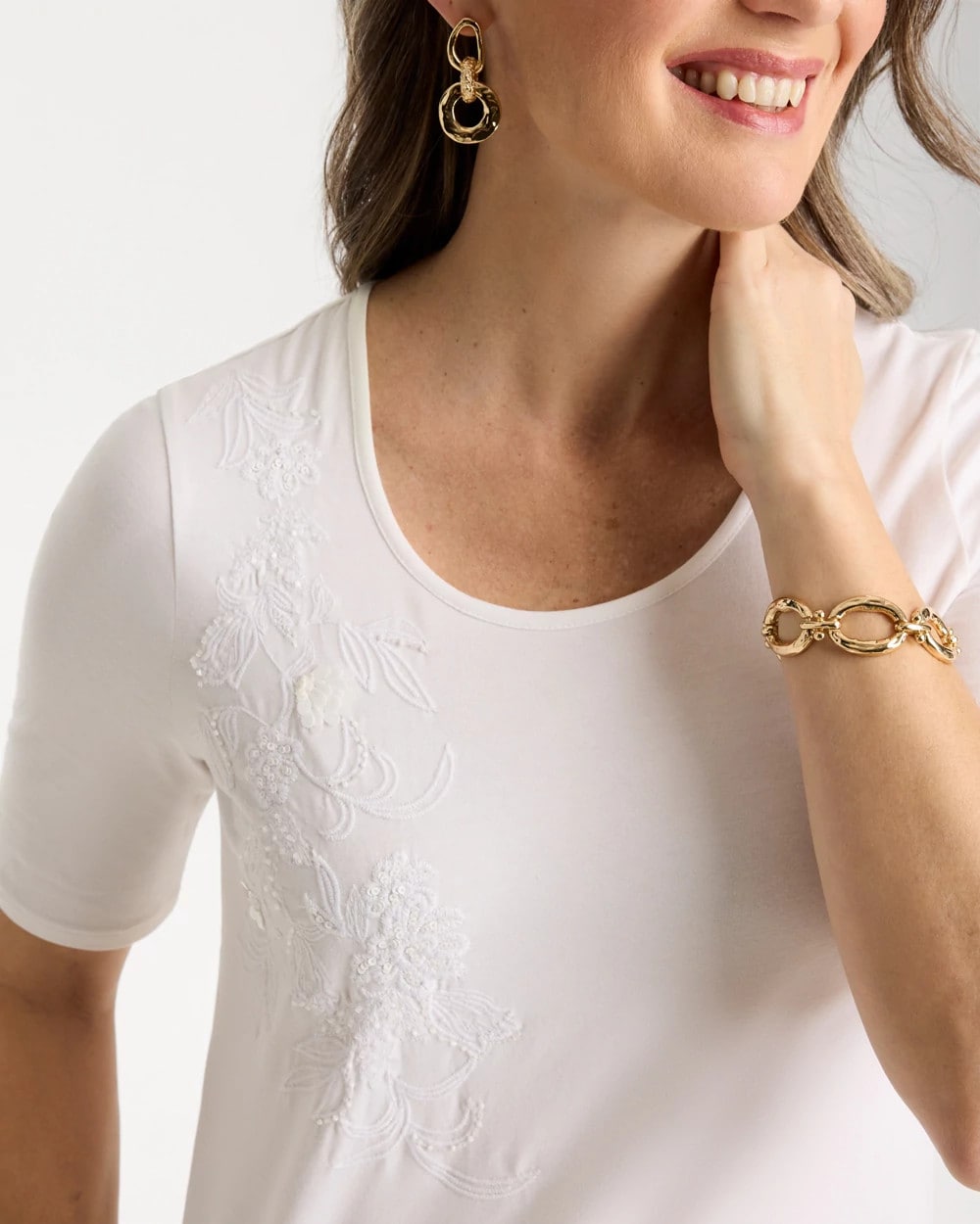 Chico's Sequin Embroidered Floral Tee