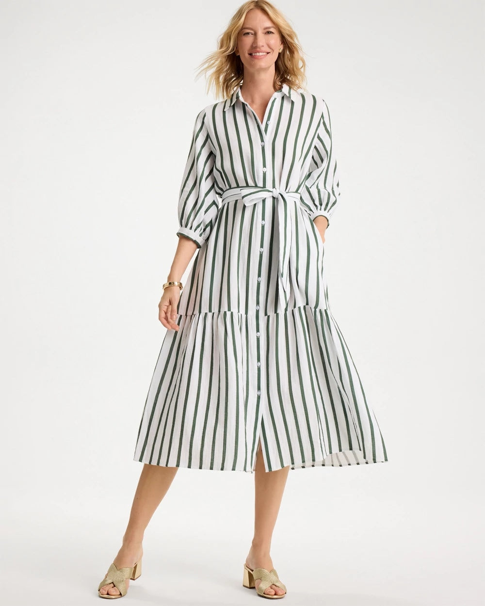 Chico's Striped Cotton-Gauze Shirtdress